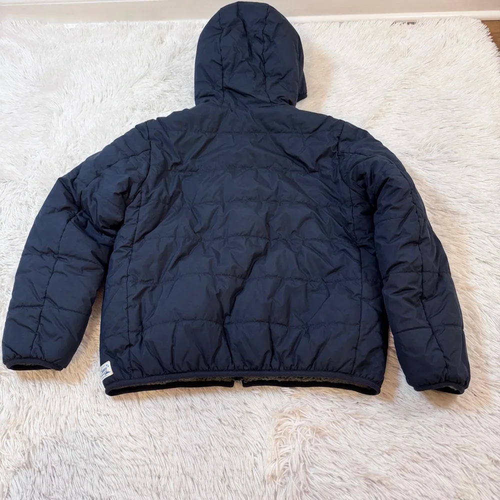 Crewcuts boy's long sleeve reversible Hooded Puffer sherpa Jacket in navy‎ blue